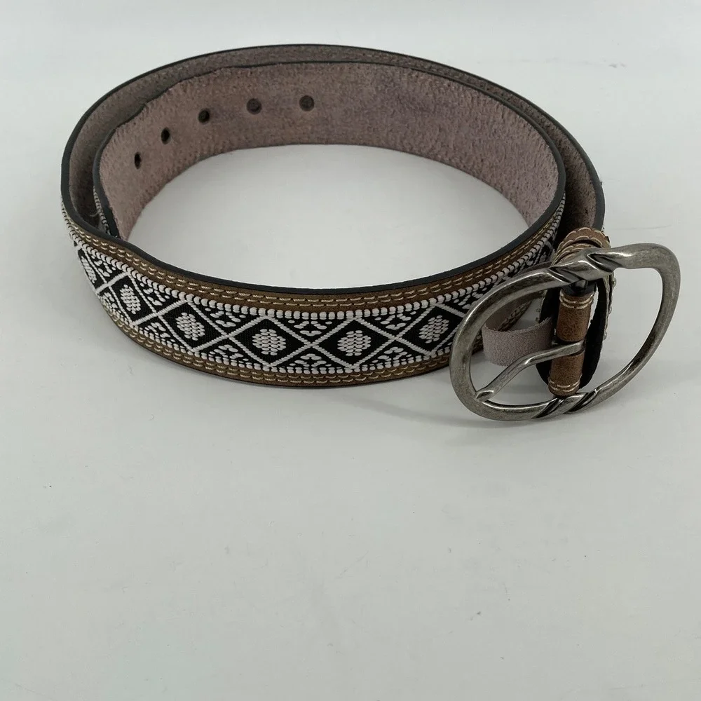 Western Belt Womens Large Leather Tan Brown Artsy Boho Cowgirl Southwestern